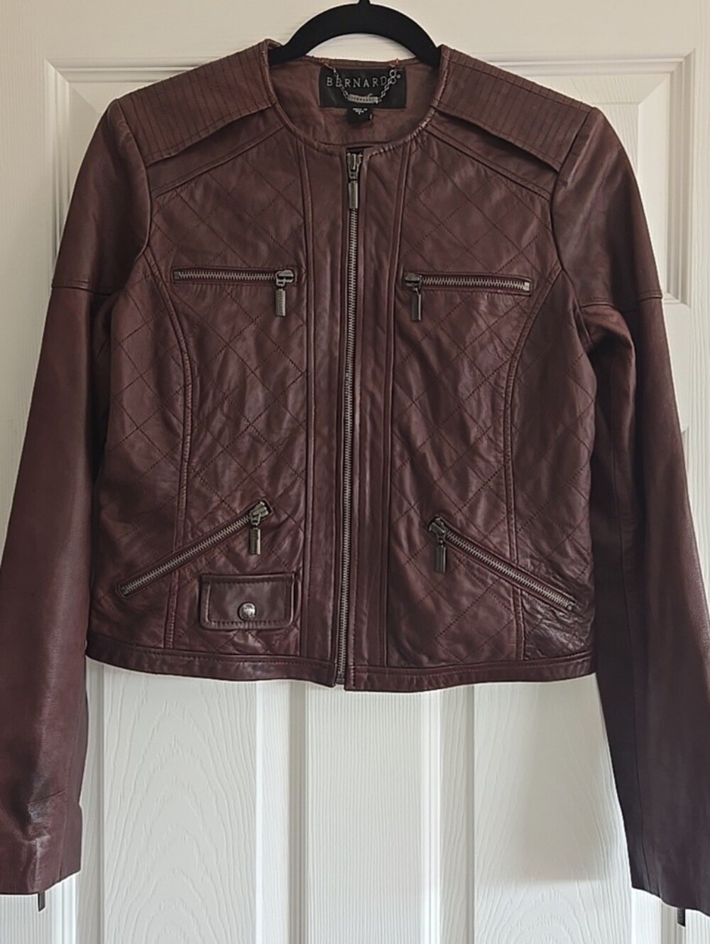 Women's Bernardo Cropped Saddle Brown Aged Genuine Leather Jacket Size Small